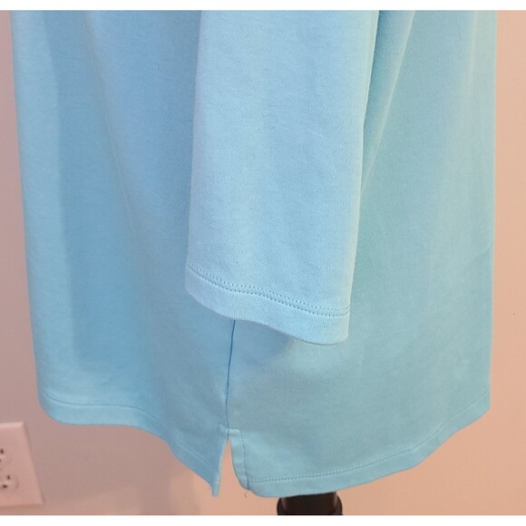 Quacker Factory Size L Blue Tic Tac Toe Sequin Daisy Embellished 3/4 Sleeve Top - Picture 6 of 12